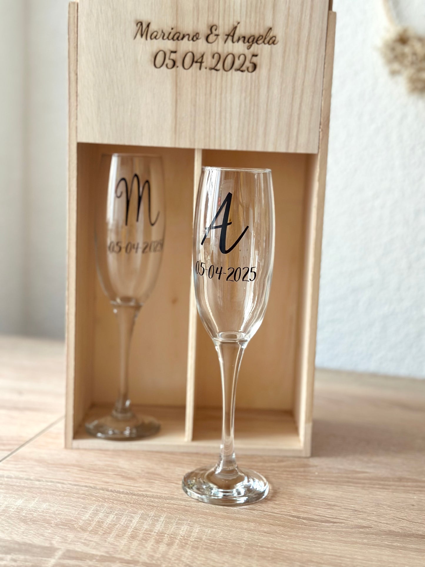 Copas de champange con caja personalizada