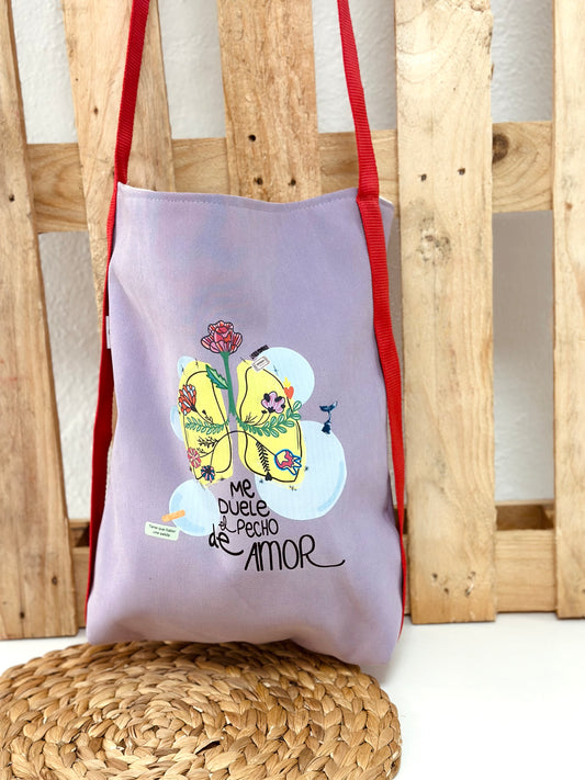 Bolso Tote Me duele el pecho de amor morado