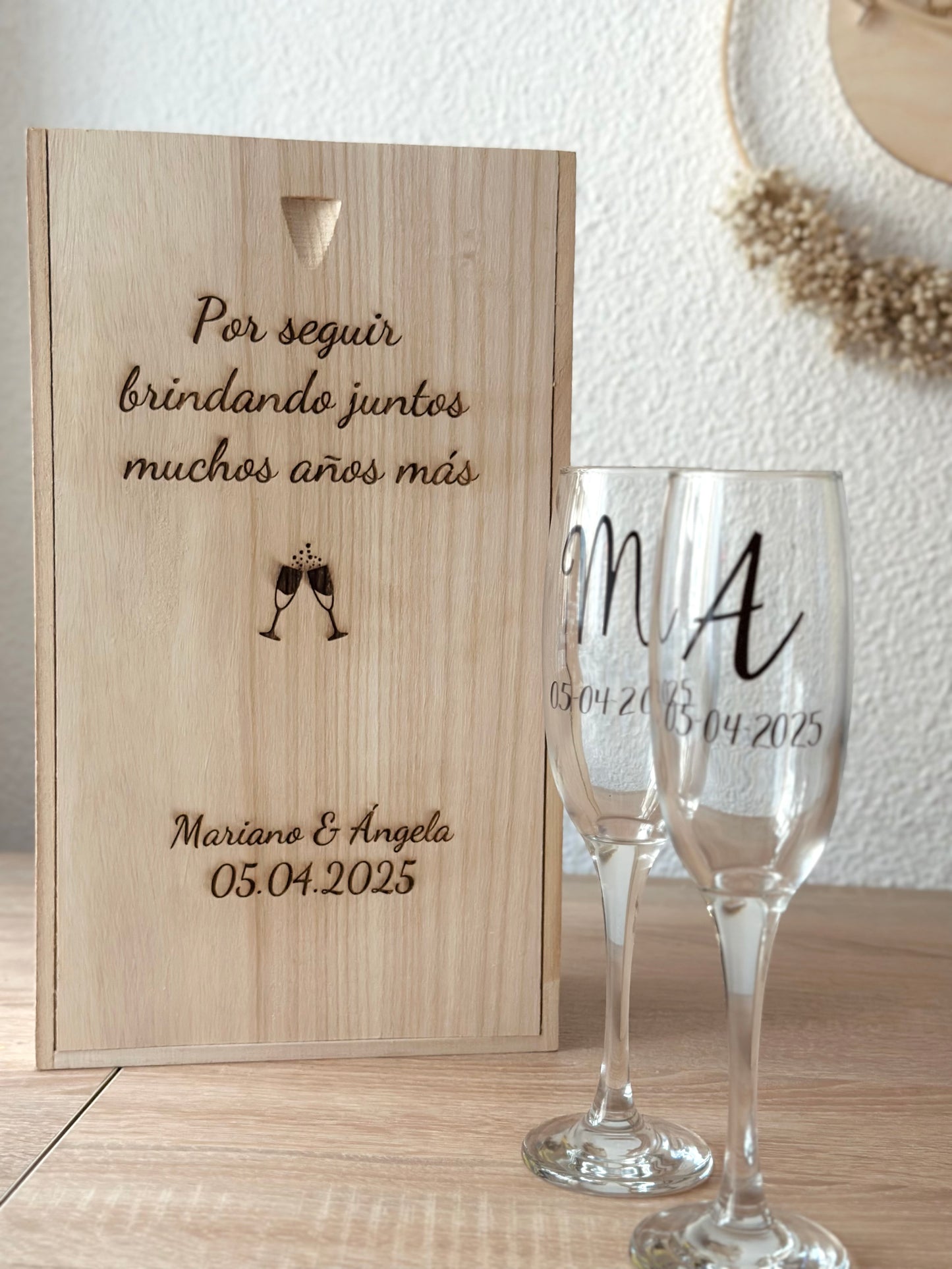Copas de champange con caja personalizada