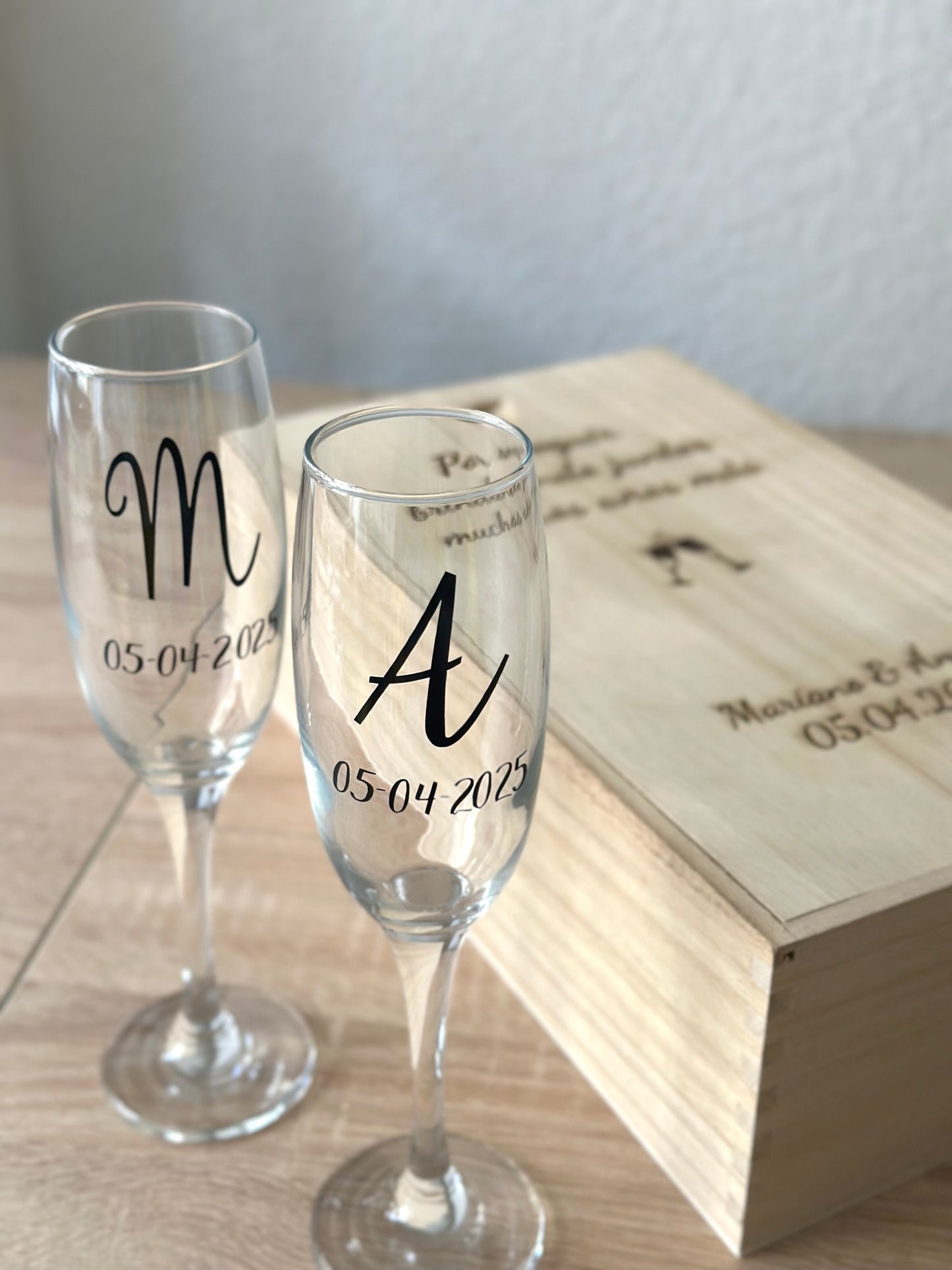 Copas de champange con caja personalizada