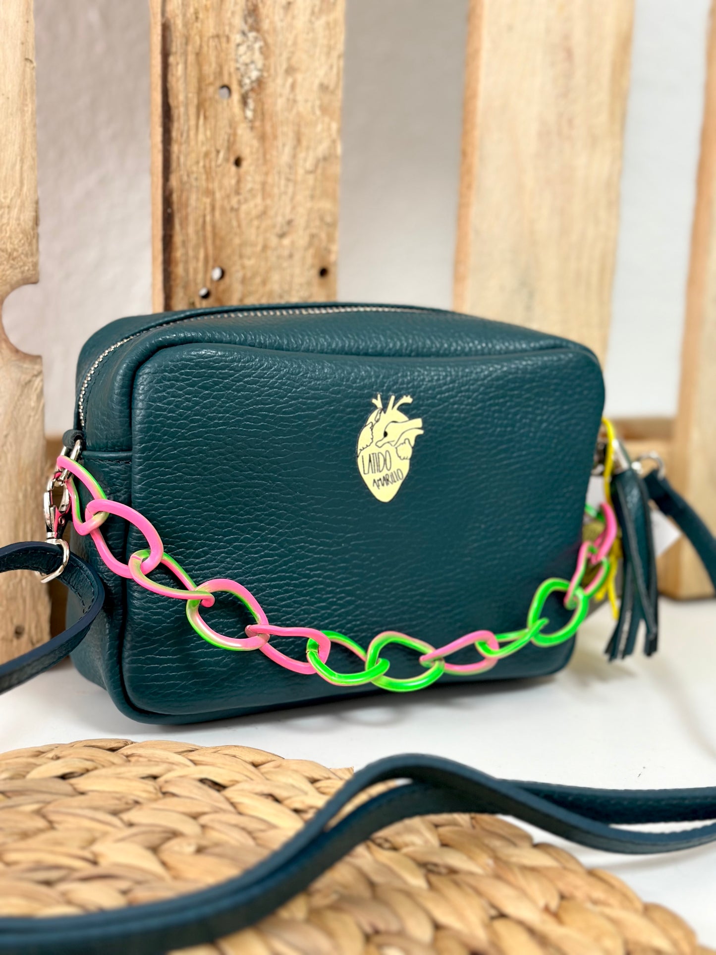Bolso piel logo verde