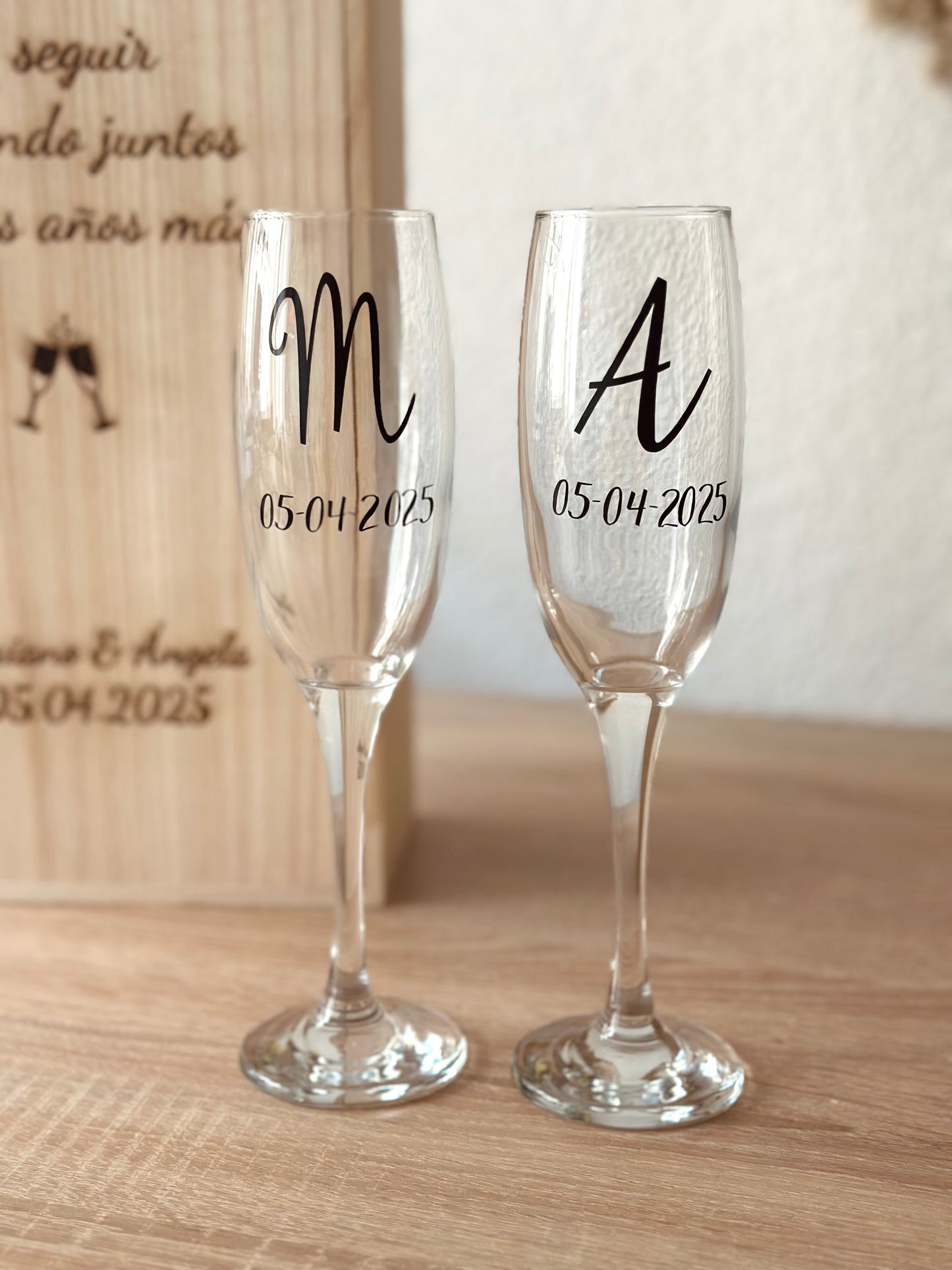 Copas de champange con caja personalizada