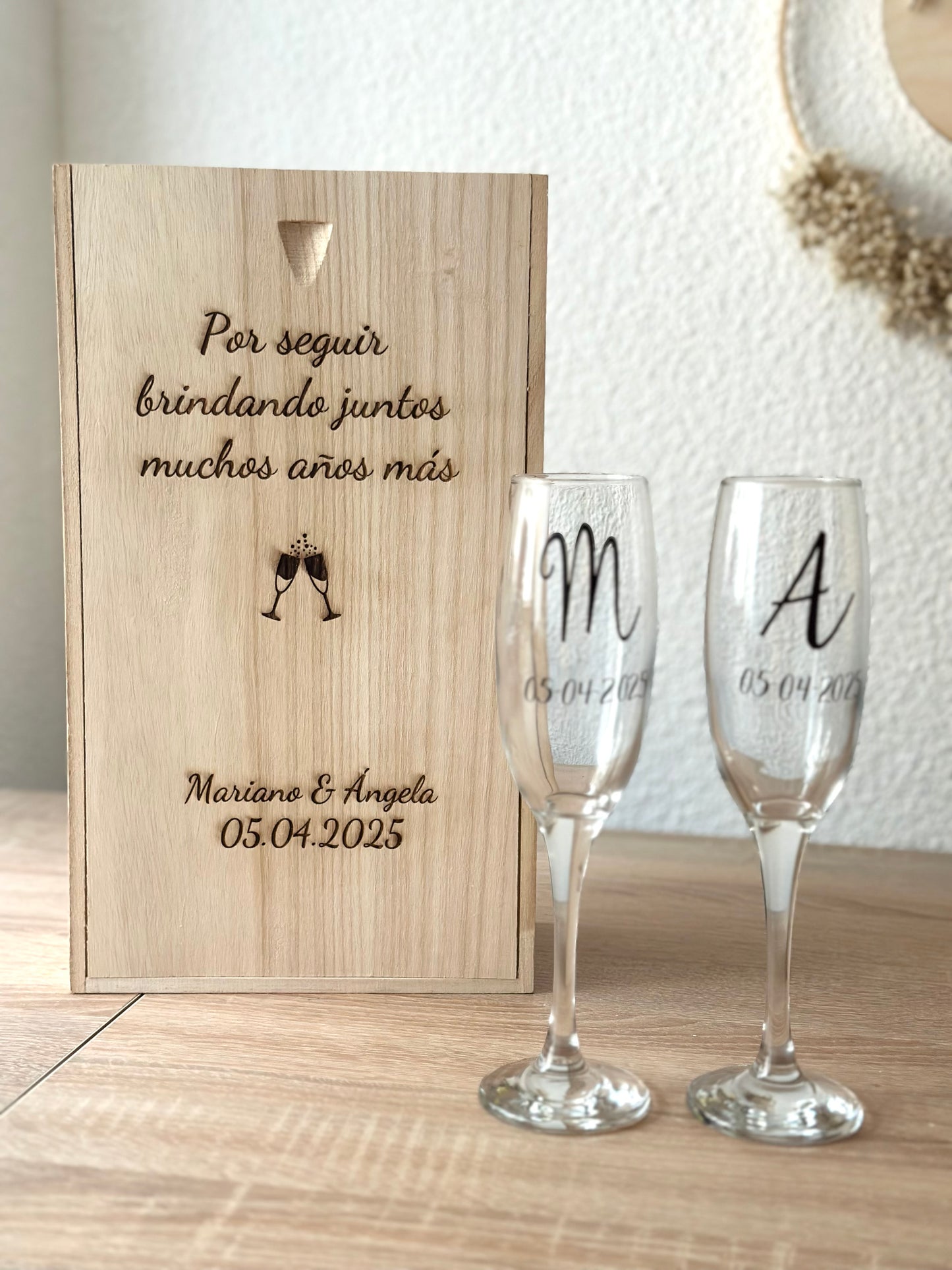Copas de champange con caja personalizada